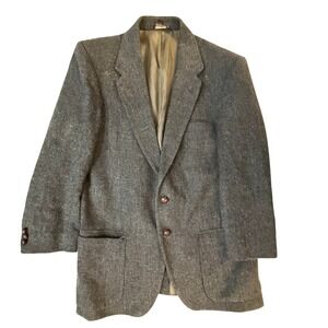 Vintage 90s Farah 100% Wool Herringbone Blazer Mens 42R Sport Coat Grey Academic